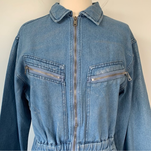 NWT Veveret Denim Shimmer Zip Long Sleeve Dress - Picture 2 of 6